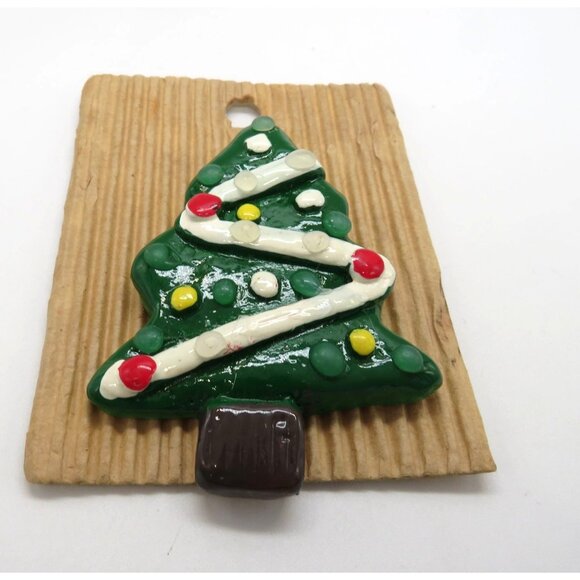 Christmas Tree Brooch 2.5" Lucite Pin Hand Painted Ornaments Safety Clasp New - Picture 2 of 6